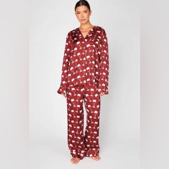 Show Me Your MuMu Other - SHOW ME YOUR MUMU RED WINE SILKY CLASSIC PJ SET NWOT XS